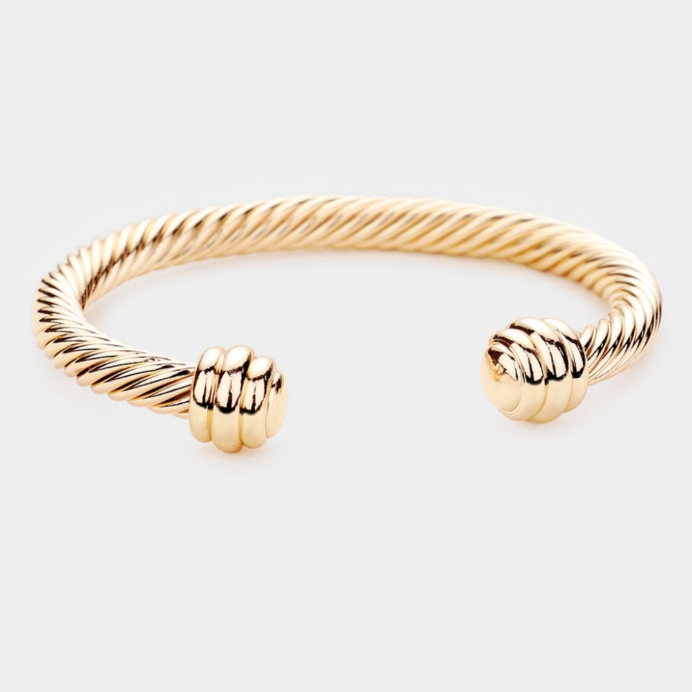 Gold Twisted Rope Cable Style Cuff Bracelet Bangle